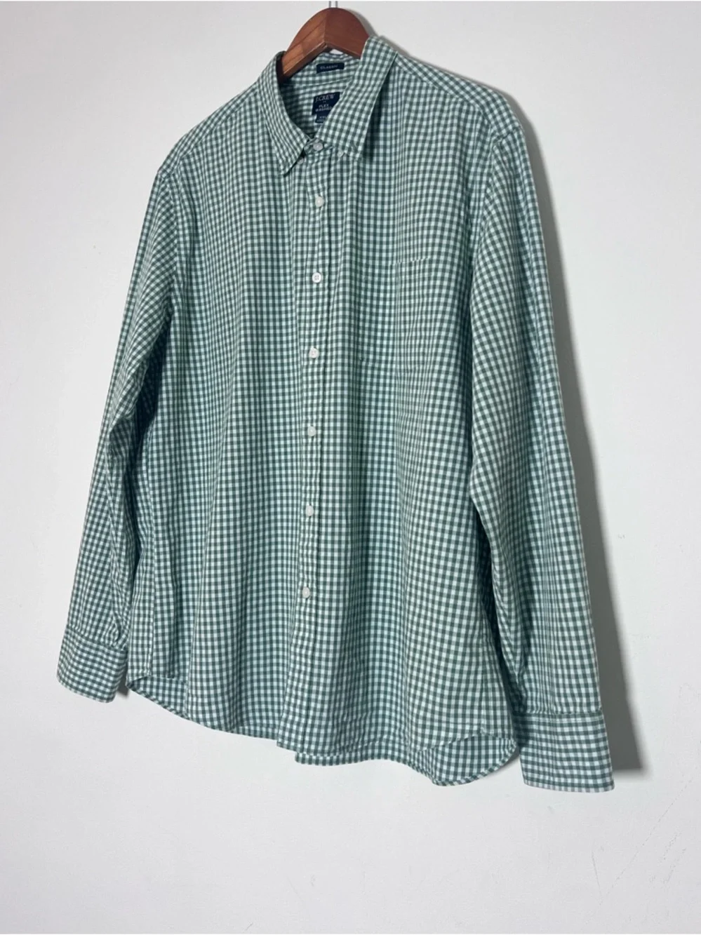J. Crew Mens Flex Wash Classic Button Down Long Sleeve Top Green Gingham